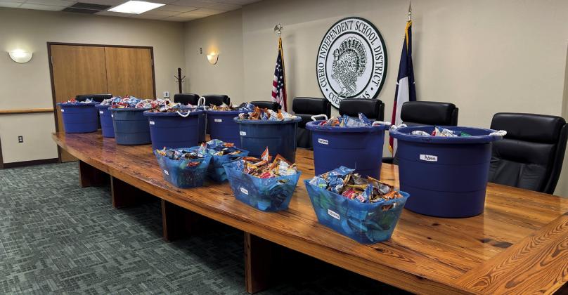 Pictured are the goodie tubs distributed to each CISD campus to wish the staff good luck during STARR testing.